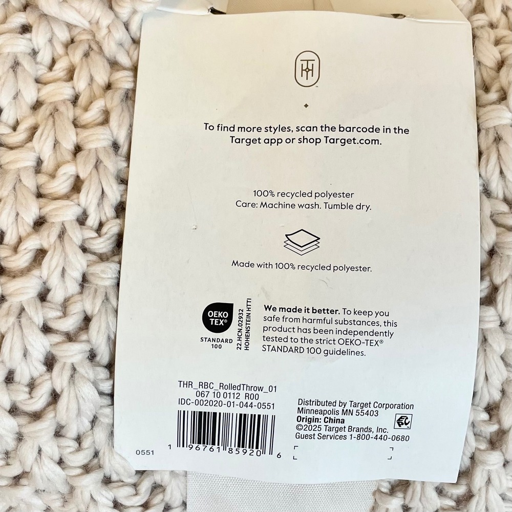 Threshold Cream Chunky Knit Rolled Throw Blanket Recycled Polyester 50x60 Ivory - Picture 6 of 6